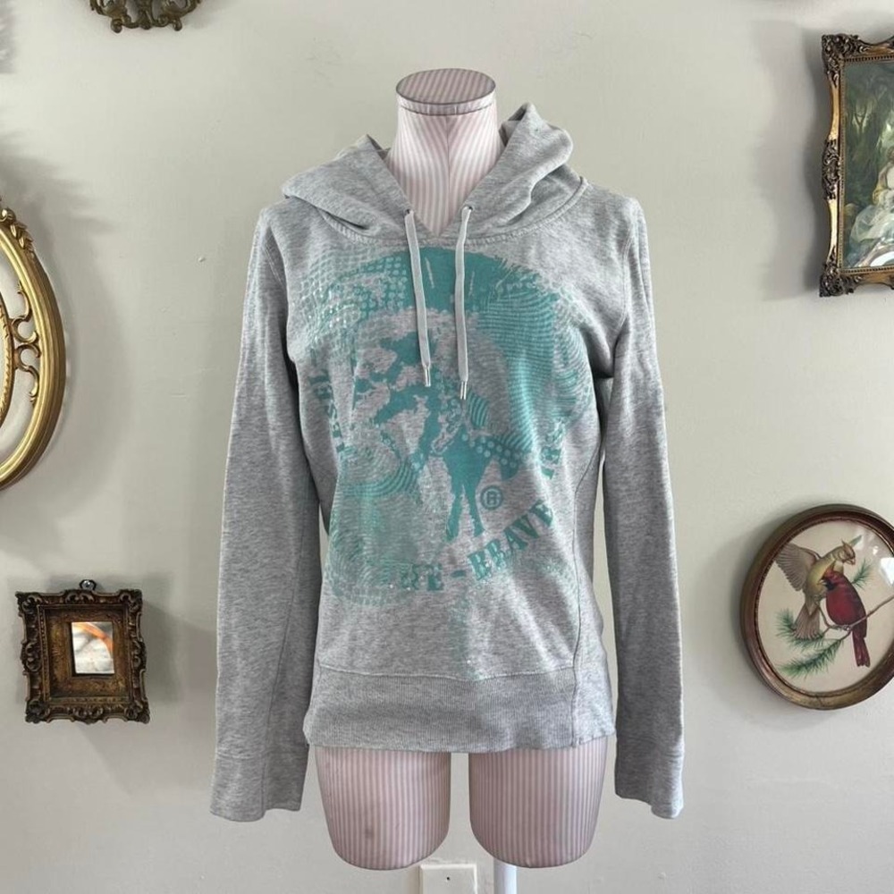 Vintage Y2K Diesel Gray Graphic Hoodie Sweatshirt